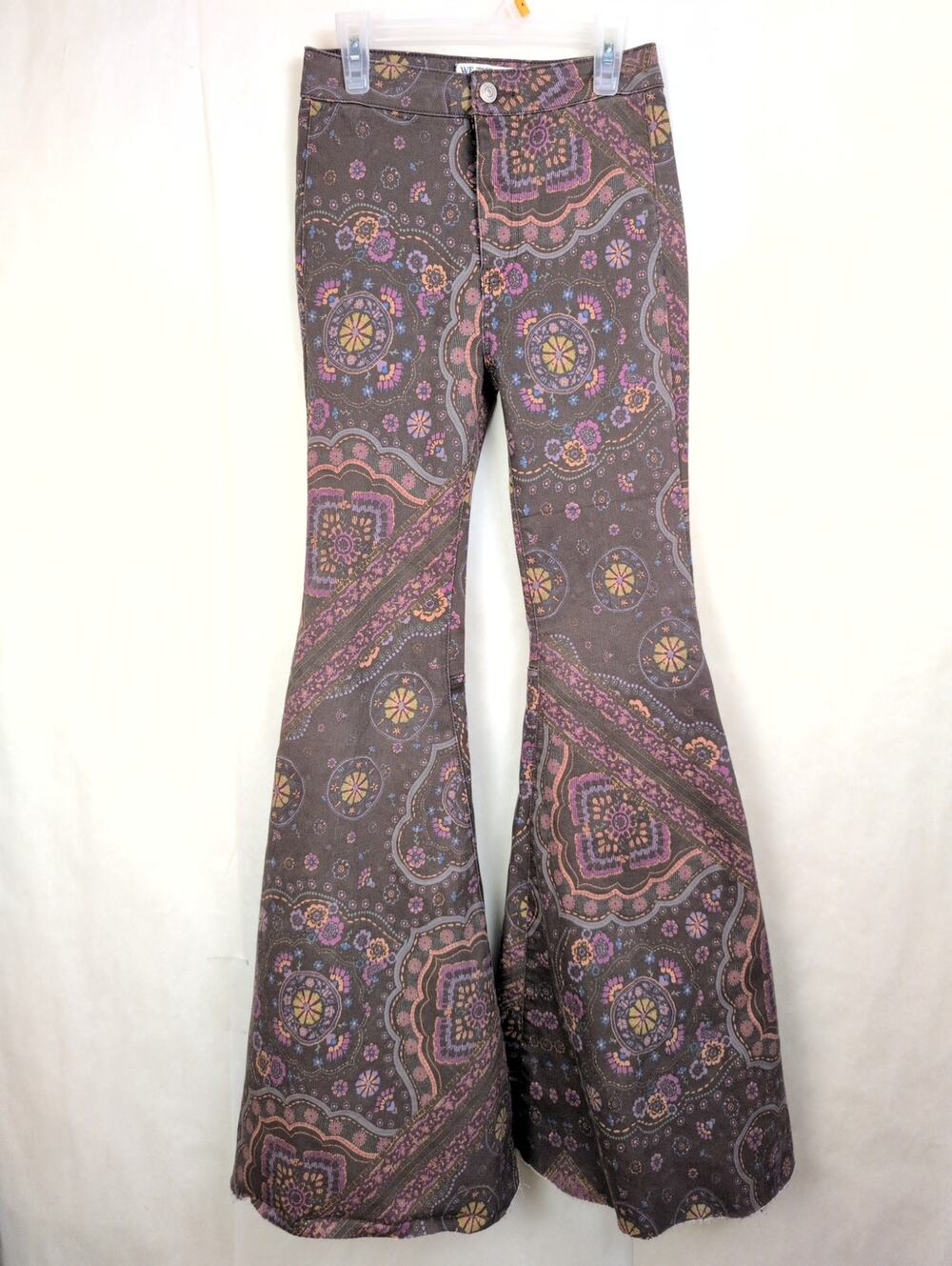 We The Free Just Float On brown paisley floral flare pants Size 24 Boho Hippie